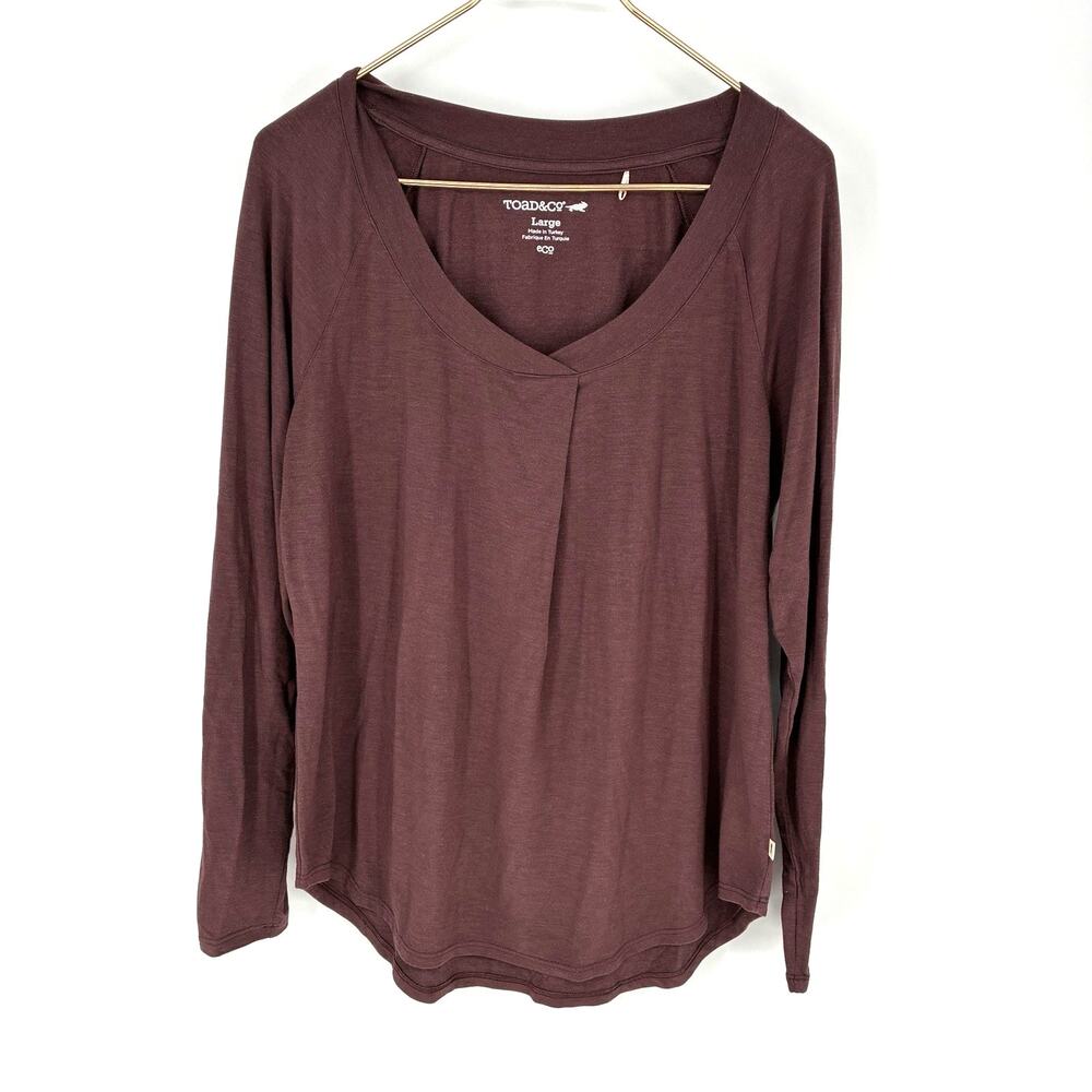 Toad and Company Maroon Long Sleeve Deep V Neck Shirt Women's Size L